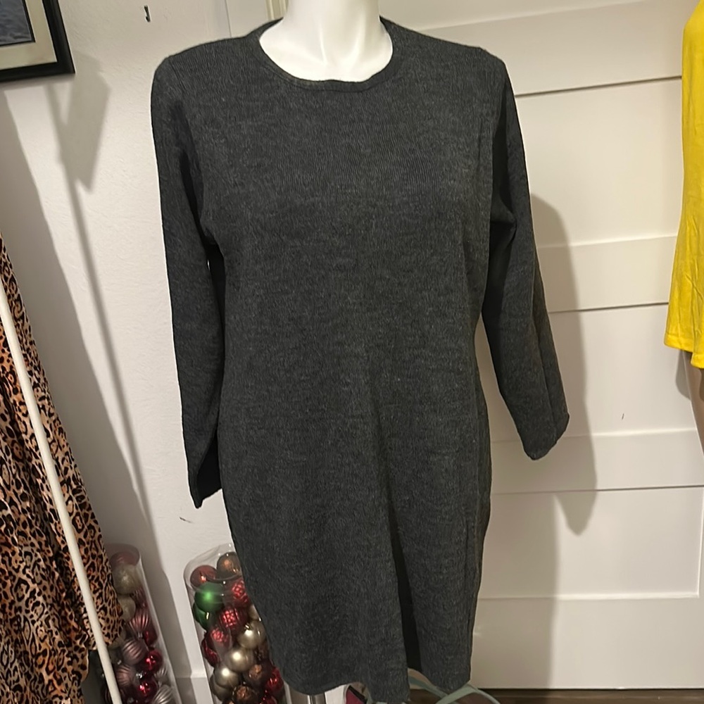 Elegant Charcoal Sweater Grey Dress Size 1X